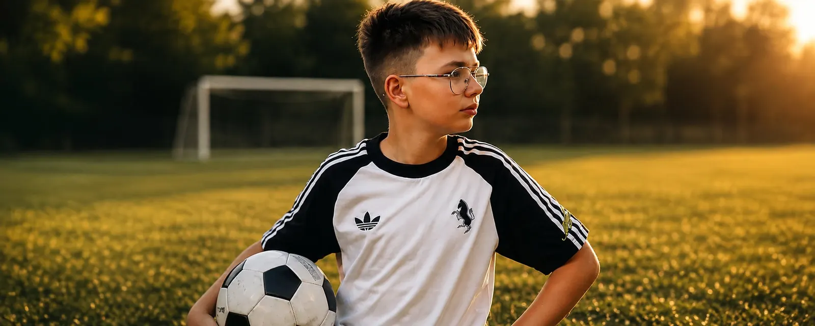 Nicholas pe terenul de fotbal, cu mingea